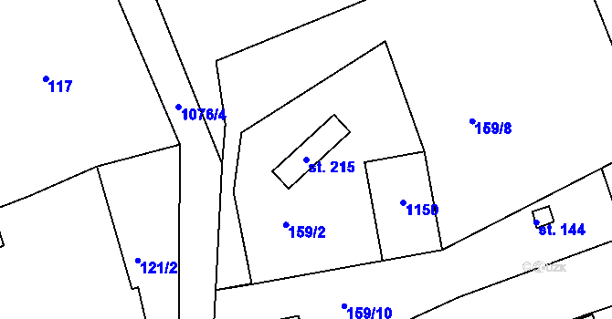 Parcela st. 215 v KÚ Chožov, Katastrální mapa