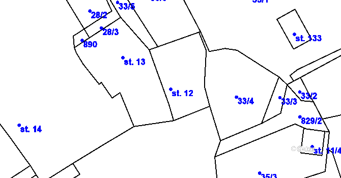 Parcela st. 12 v KÚ Chramosty, Katastrální mapa