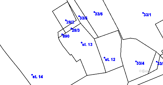 Parcela st. 13 v KÚ Chramosty, Katastrální mapa