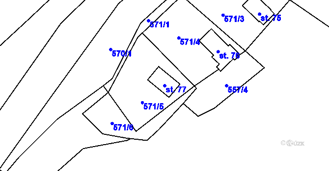 Parcela st. 77 v KÚ Chramosty, Katastrální mapa
