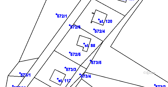 Parcela st. 88 v KÚ Chramosty, Katastrální mapa