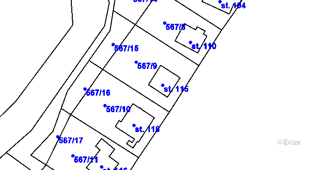 Parcela st. 115 v KÚ Chramosty, Katastrální mapa