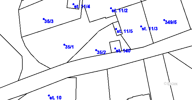 Parcela st. 35/2 v KÚ Chramosty, Katastrální mapa