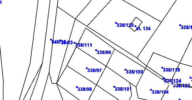 Parcela st. 338/96 v KÚ Chramosty, Katastrální mapa