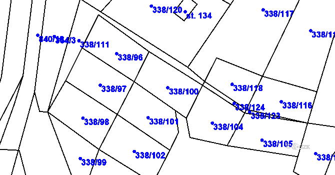 Parcela st. 338/100 v KÚ Chramosty, Katastrální mapa
