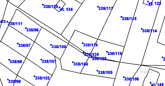 Parcela st. 338/118 v KÚ Chramosty, Katastrální mapa