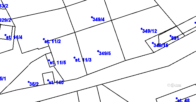 Parcela st. 349/5 v KÚ Chramosty, Katastrální mapa