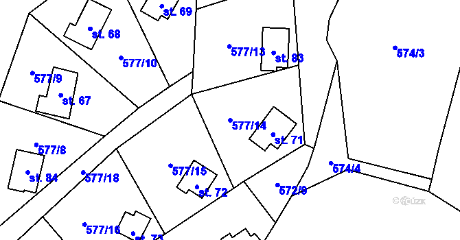 Parcela st. 577/14 v KÚ Chramosty, Katastrální mapa