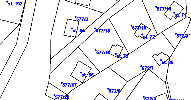 Parcela st. 577/16 v KÚ Chramosty, Katastrální mapa