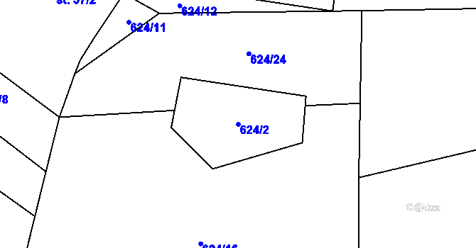 Parcela st. 624/2 v KÚ Chramosty, Katastrální mapa