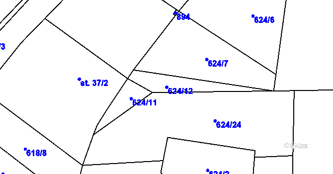 Parcela st. 624/12 v KÚ Chramosty, Katastrální mapa