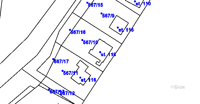 Parcela st. 118 v KÚ Chramosty, Katastrální mapa