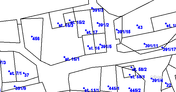 Parcela st. 16 v KÚ Chrančovice, Katastrální mapa