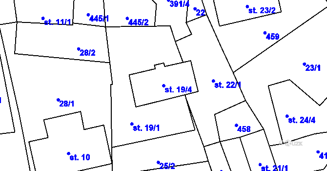 Parcela st. 19/4 v KÚ Chrančovice, Katastrální mapa