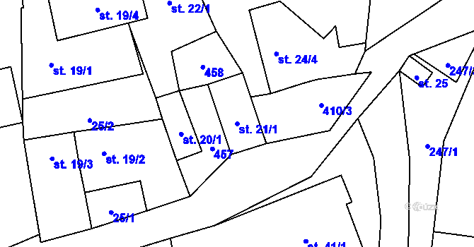 Parcela st. 21/1 v KÚ Chrančovice, Katastrální mapa