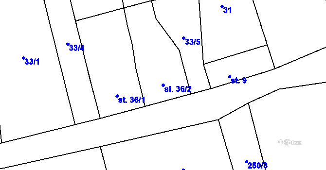 Parcela st. 36/2 v KÚ Chrančovice, Katastrální mapa