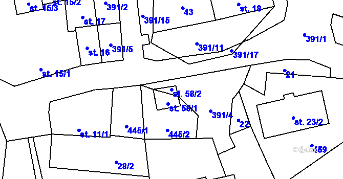 Parcela st. 58/2 v KÚ Chrančovice, Katastrální mapa