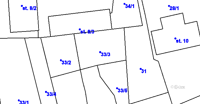 Parcela st. 33/3 v KÚ Chrančovice, Katastrální mapa