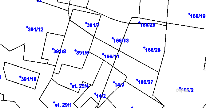 Parcela st. 166/11 v KÚ Chrančovice, Katastrální mapa
