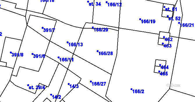 Parcela st. 166/28 v KÚ Chrančovice, Katastrální mapa