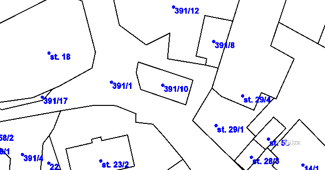 Parcela st. 391/10 v KÚ Chrančovice, Katastrální mapa