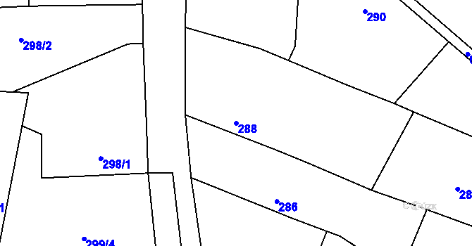 Parcela st. 288 v KÚ Chrást u Poříčan, Katastrální mapa