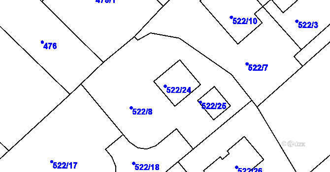 Parcela st. 522/24 v KÚ Chrást u Plzně, Katastrální mapa