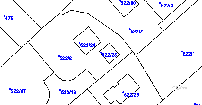 Parcela st. 522/25 v KÚ Chrást u Plzně, Katastrální mapa