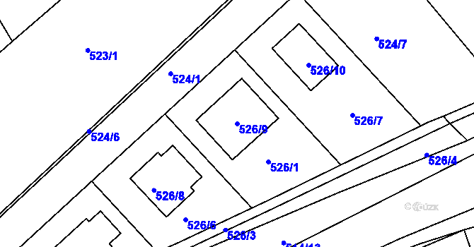Parcela st. 526/9 v KÚ Chrást u Plzně, Katastrální mapa