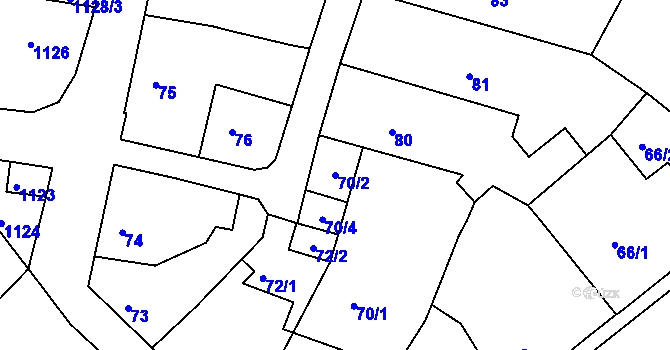 Parcela st. 70/2 v KÚ Chrást u Plzně, Katastrální mapa