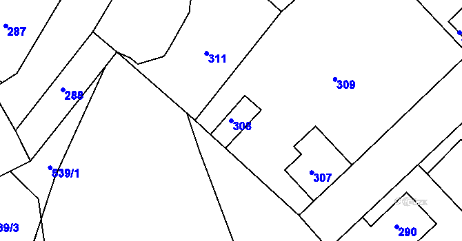 Parcela st. 308 v KÚ Chrást u Plzně, Katastrální mapa