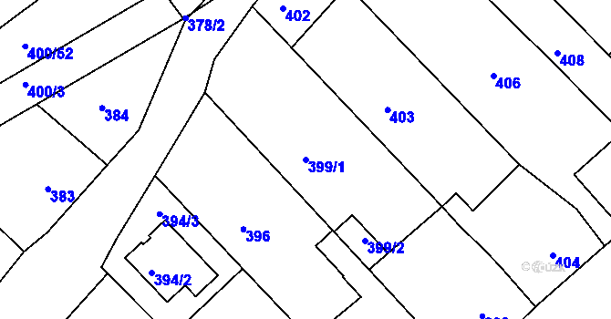 Parcela st. 399/1 v KÚ Chrást u Plzně, Katastrální mapa