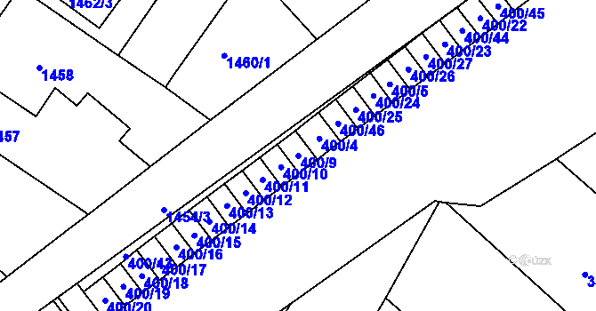 Parcela st. 400/9 v KÚ Chrást u Plzně, Katastrální mapa