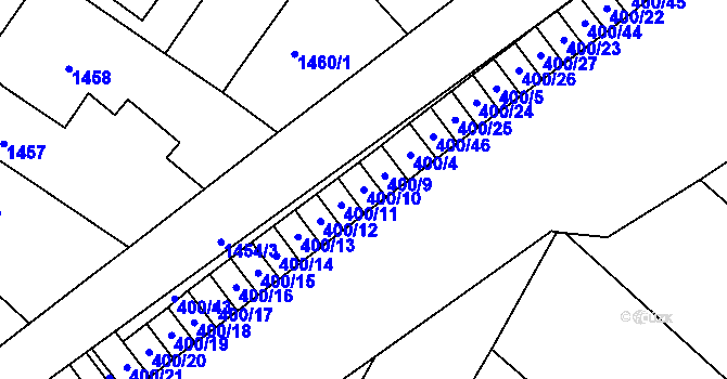 Parcela st. 400/10 v KÚ Chrást u Plzně, Katastrální mapa