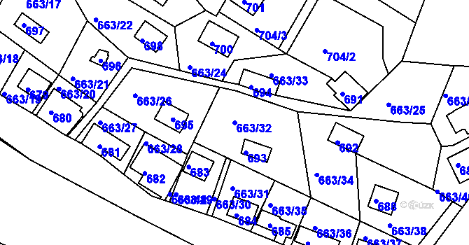 Parcela st. 663/32 v KÚ Chrást u Plzně, Katastrální mapa