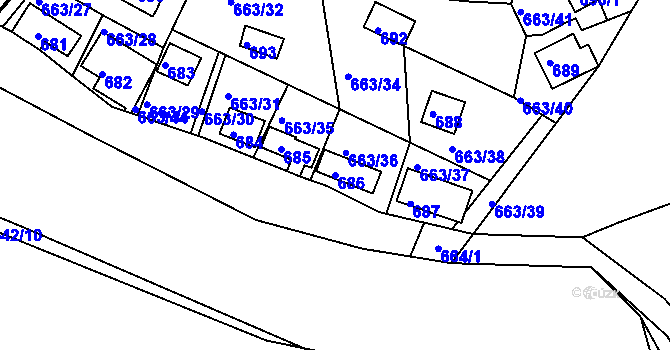 Parcela st. 686 v KÚ Chrást u Plzně, Katastrální mapa