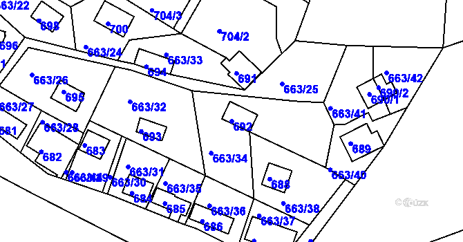 Parcela st. 692 v KÚ Chrást u Plzně, Katastrální mapa
