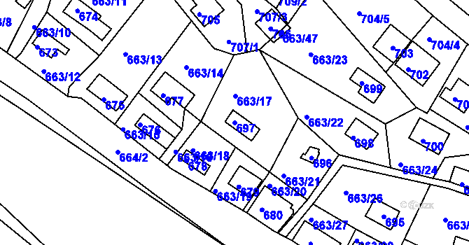 Parcela st. 697 v KÚ Chrást u Plzně, Katastrální mapa