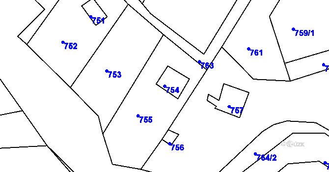 Parcela st. 754 v KÚ Chrást u Plzně, Katastrální mapa