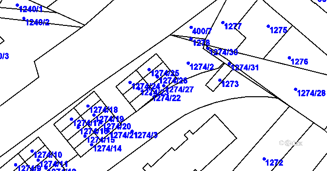 Parcela st. 1274/27 v KÚ Chrást u Plzně, Katastrální mapa