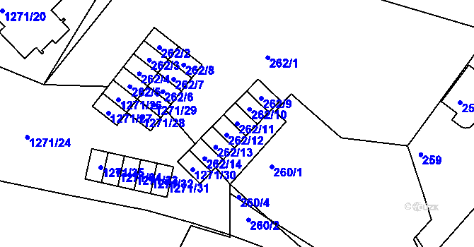 Parcela st. 262/11 v KÚ Chrást u Plzně, Katastrální mapa