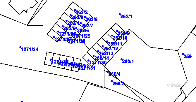 Parcela st. 262/13 v KÚ Chrást u Plzně, Katastrální mapa
