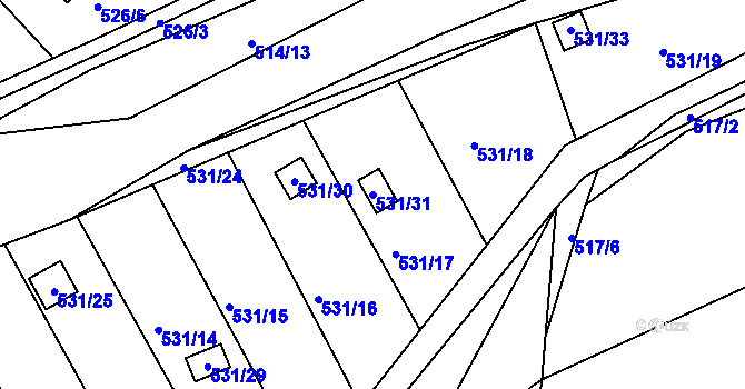 Parcela st. 531/31 v KÚ Chrást u Plzně, Katastrální mapa
