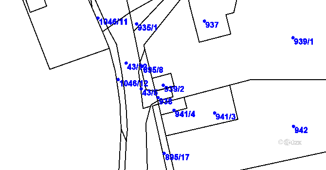 Parcela st. 939/2 v KÚ Chrást u Plzně, Katastrální mapa