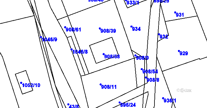Parcela st. 908/58 v KÚ Chrást u Plzně, Katastrální mapa