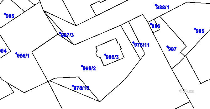 Parcela st. 996/3 v KÚ Chrást u Plzně, Katastrální mapa
