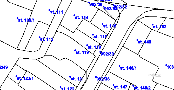 Parcela st. 118 v KÚ Chrast, Katastrální mapa