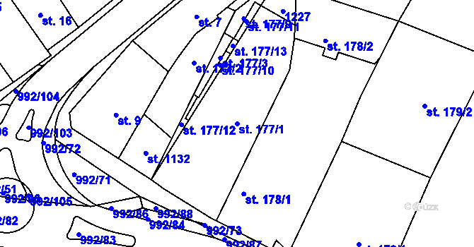 Parcela st. 177/1 v KÚ Chrast, Katastrální mapa