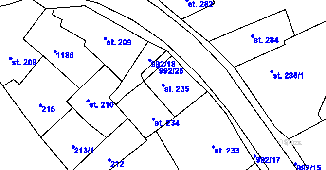 Parcela st. 235 v KÚ Chrast, Katastrální mapa