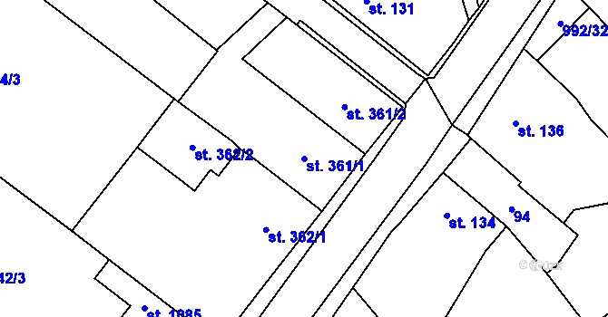 Parcela st. 361/1 v KÚ Chrast, Katastrální mapa